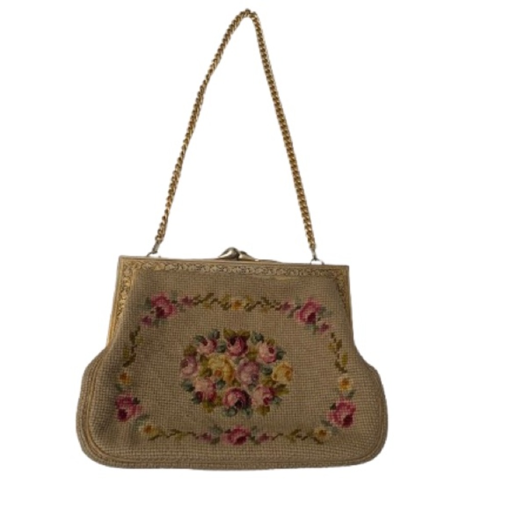 Chic Floral Embroidered Tan Shoulder Bag